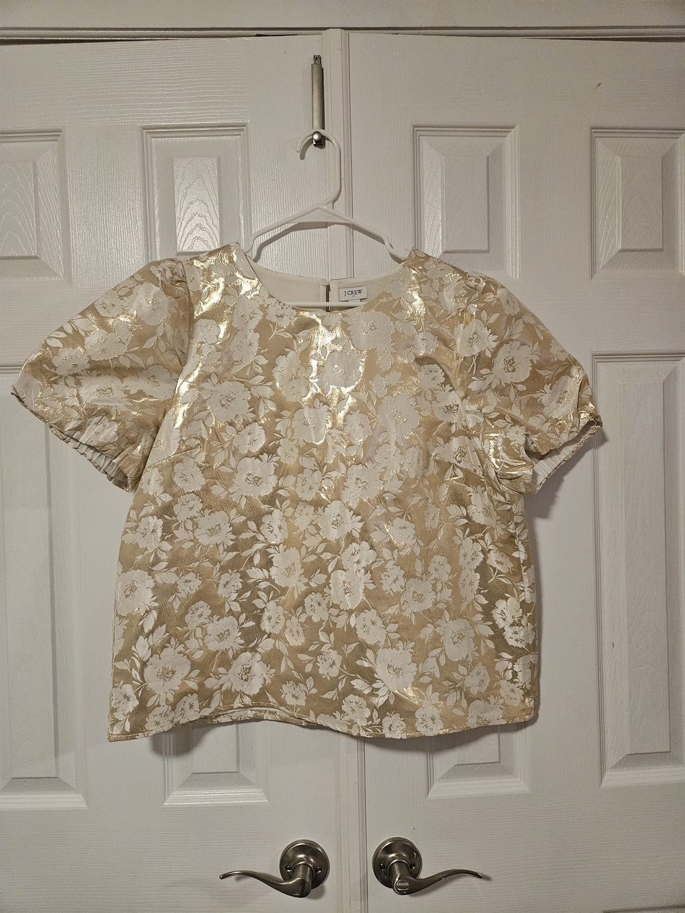 J. Crew Metallic Gold Floral Short Sleeve Blouse
